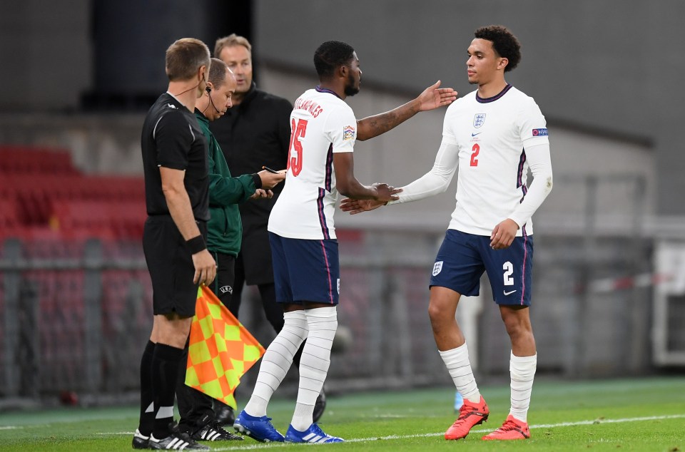 Maitland-Niles coming on as a sub against Denmark, replacing Trent Alexander-Arnold