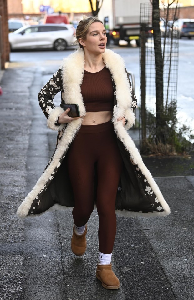 Helen Flanagan came in workout gear and an extravagant coat