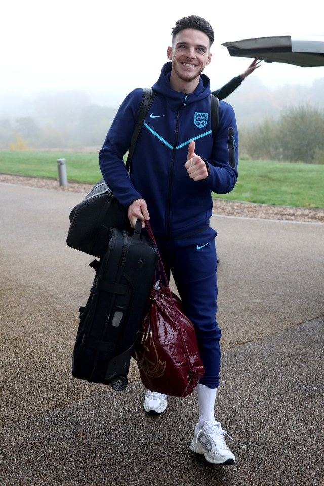 Declan Rice with his extra luggage as he prepares to head off to Qatar earlier this week