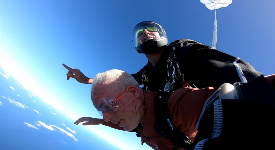 Chris Moyles looks terrified as he skydives on I'm a Celeb