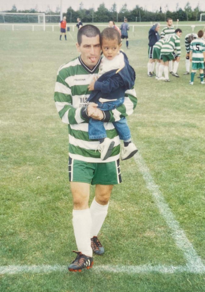 Toddler Jude with dad Mark at a non-league game