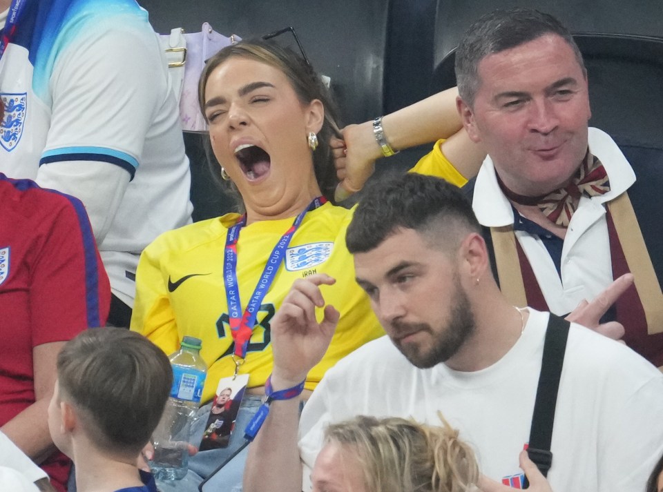 Aaron Ramsdale's girlfriend Georgina Irin was spotted yawning during the first half of England's clash with USA