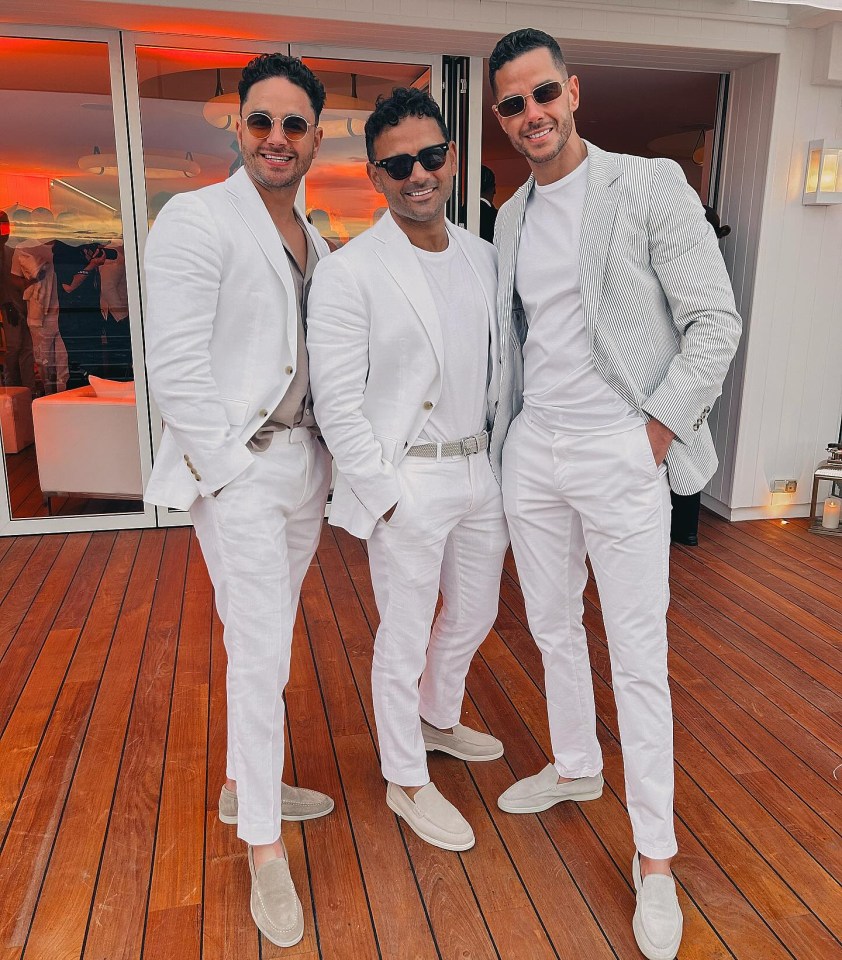 Ryan Thomas, who was the best man at the wedding, with Umar’s brothers Alex and Scott