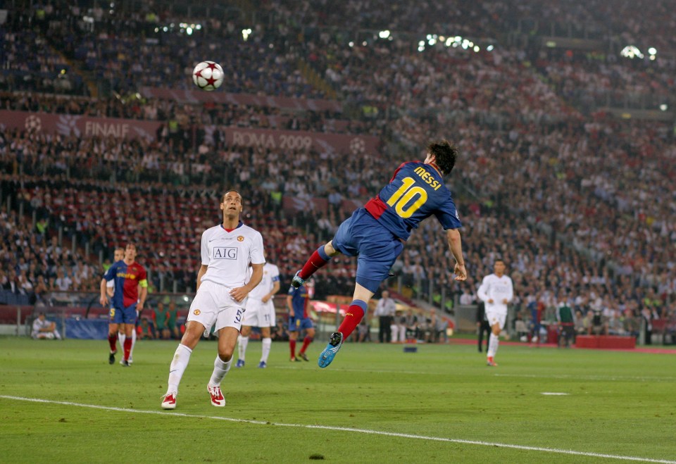 Rio Ferdinand could only watch on as Lionel Messi scored a sensational header in the 2009 final