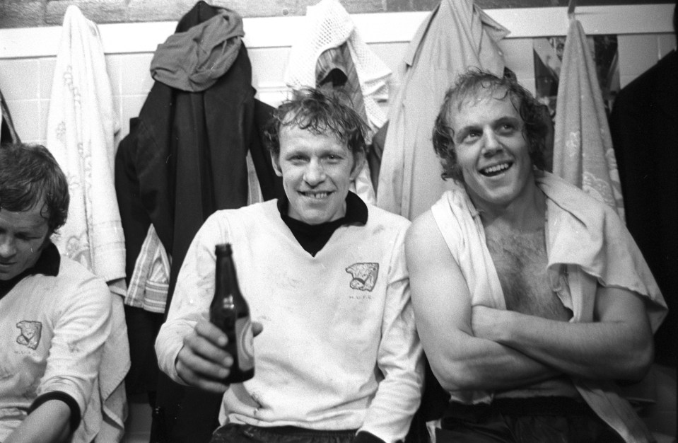 Raford (middle) celebrating after the Newcastle FA Cup win in 1972