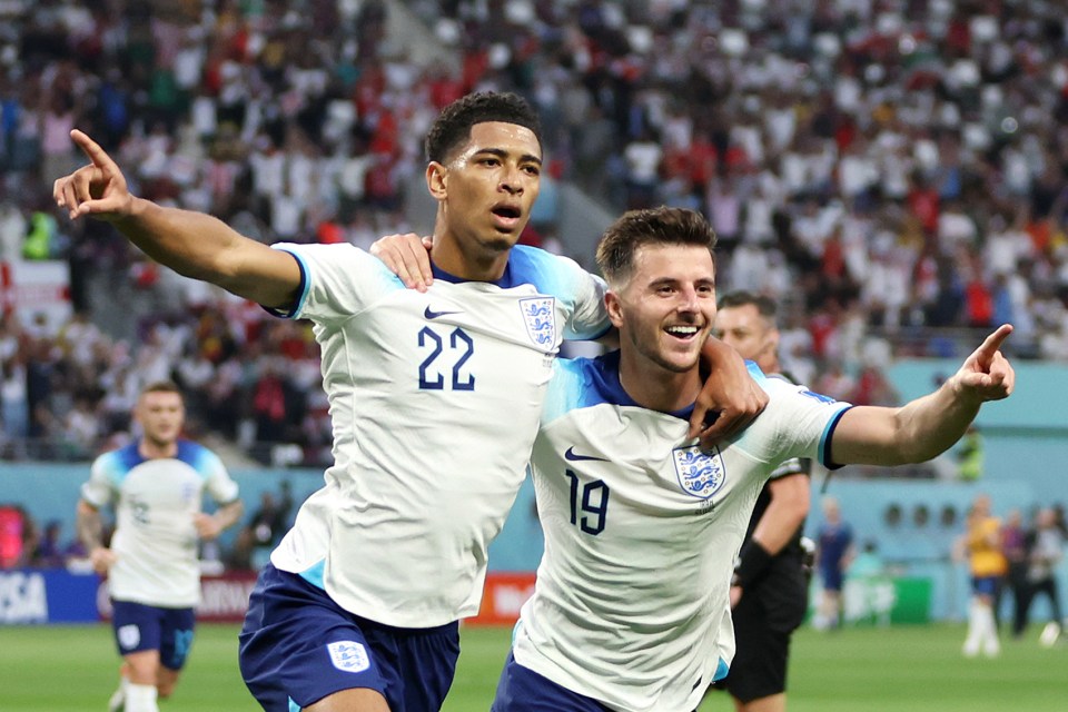 Jude celebrates with team mate Mason Mount