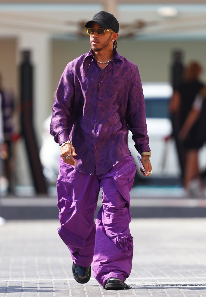 Lewis Hamilton arrived for media day ahead of the Abu Dhabi Grand Prix in his interesting purple outfit