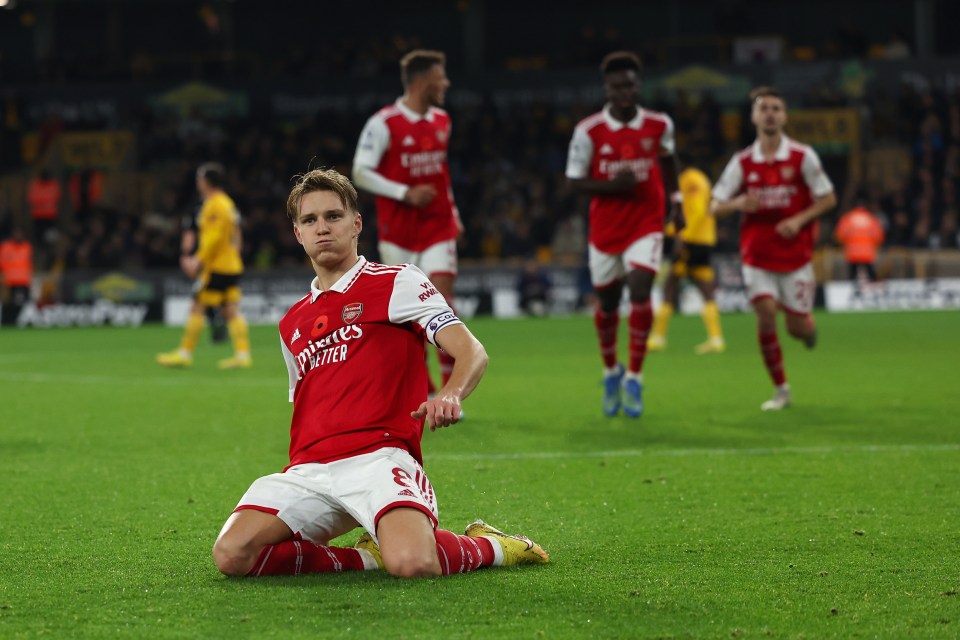 Odegaard celebrated both goals right in front of the travelling Arsenal fans