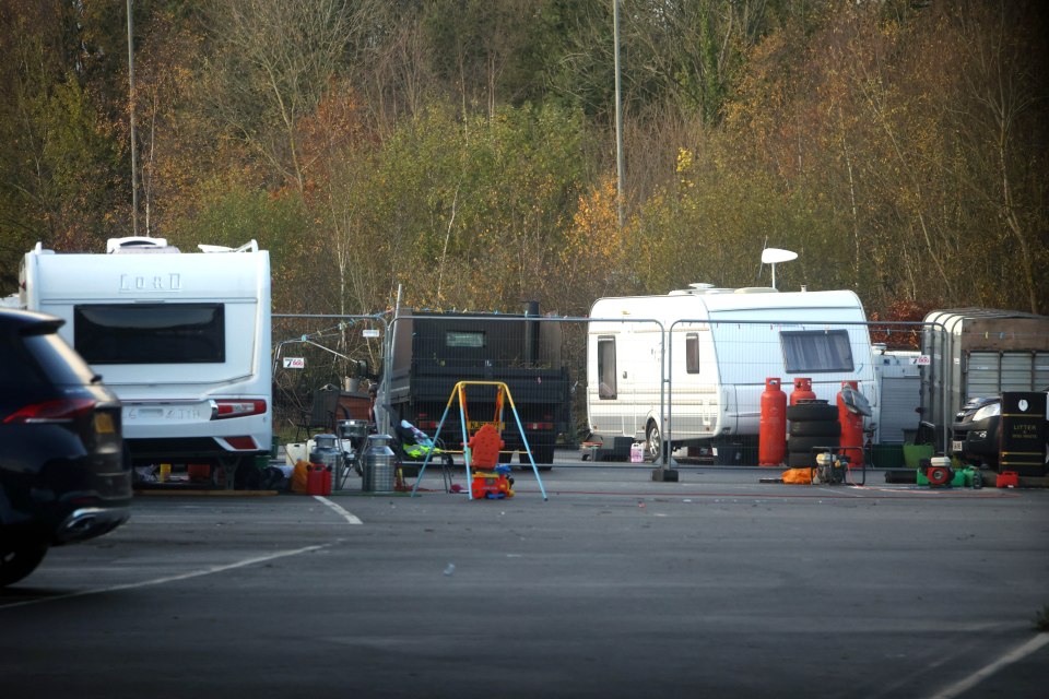 Caravans at Matlock train station, Derbyshire, where a family-of-seven is living