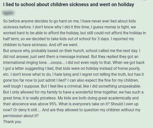 The mum went on Mumsnet to explain the situation and ask what other people thought