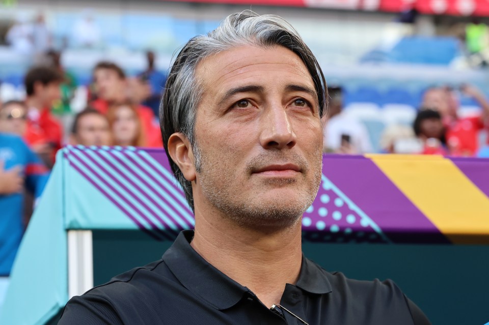 Switzerland manager Murat Yakin stands for the national anthem