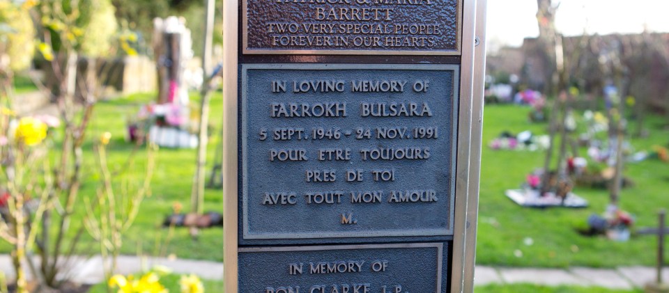 The plaque marking the place where the ashes of Queen frontman Freddie Mercury were scattered