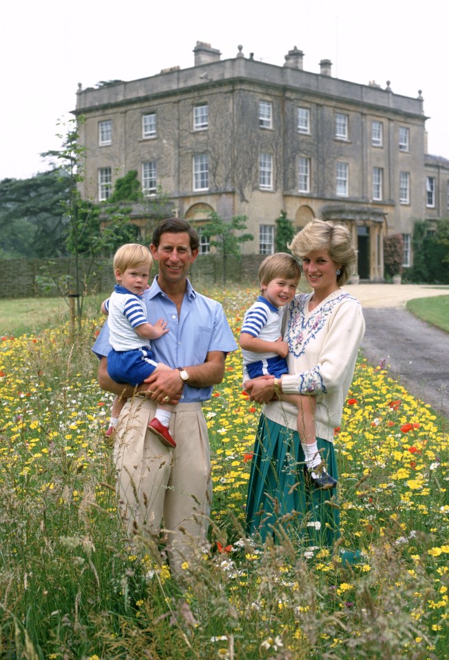 Charles with Diana and the princes outside Highgrove