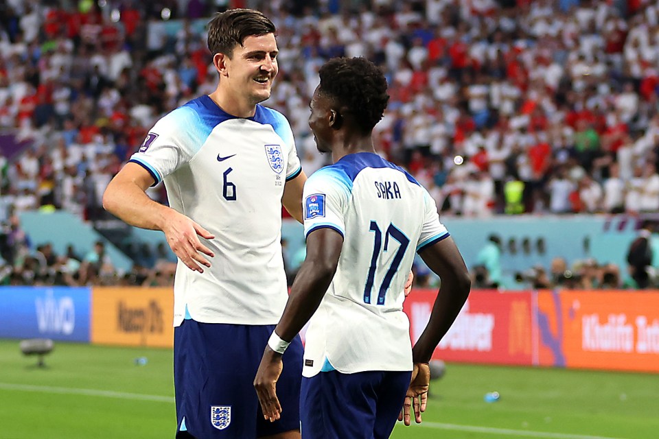 Maguire celebrates after setting up Bukayo Saka