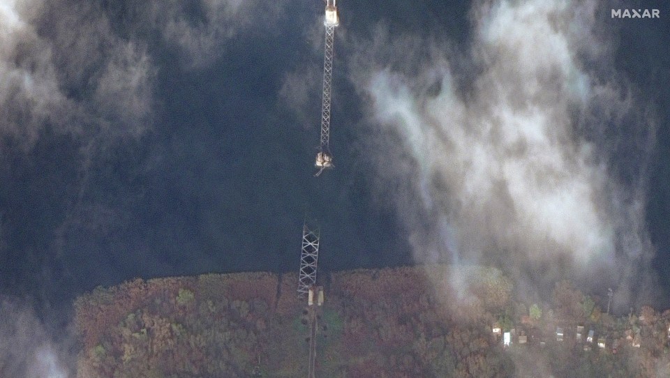 A satellite picture showing the destroyed bridge