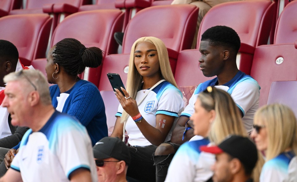 Saka’s partner Tolami Benson was spotted in the stands ahead of England’s clash with Iran