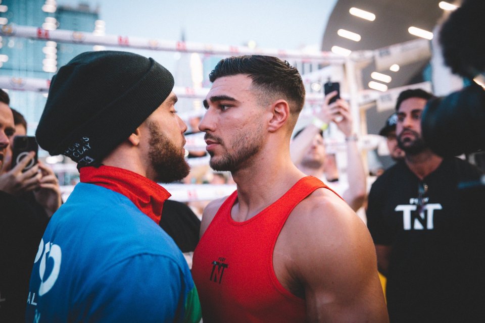 Paul Bamba and Tommy Fury facing off in Dubai