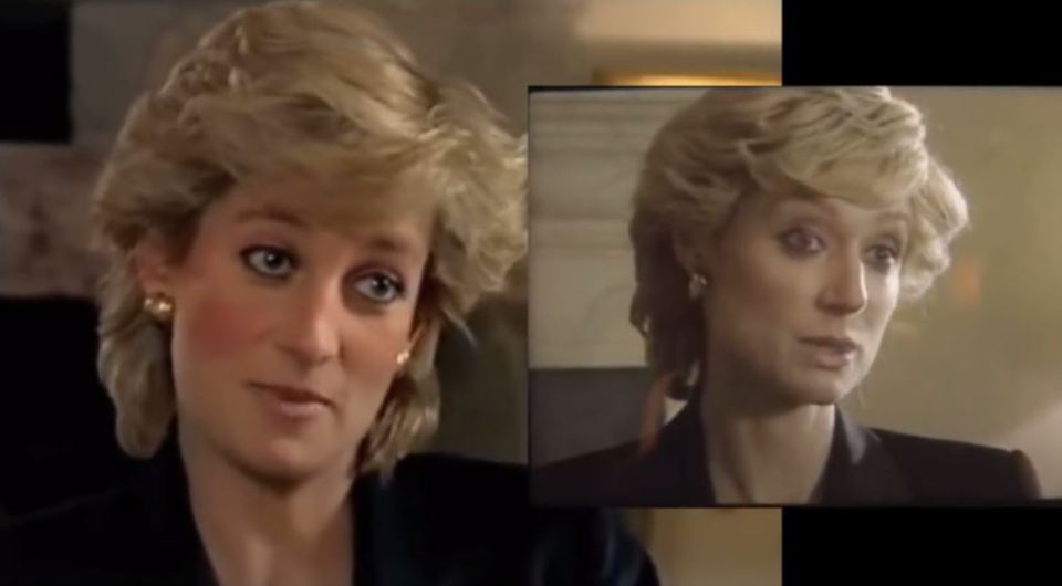 The clip, posted on Twitter, shows the Netflix hit's recreation of Princess Di's 1995 Panorama interview and compares it to the original footage