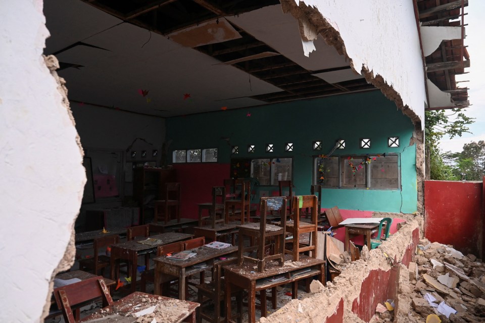 A view of a damaged classroom following the quake