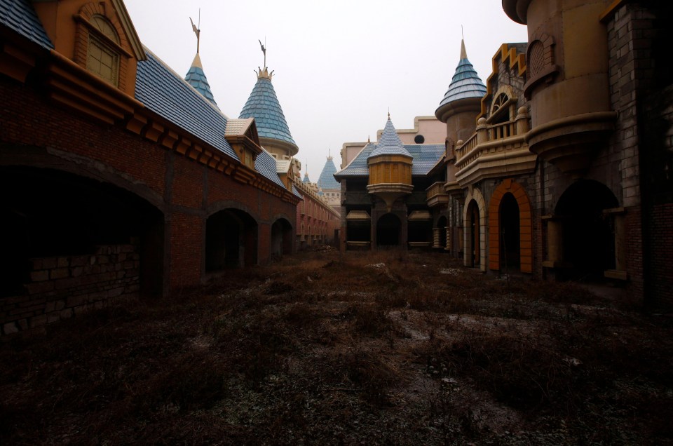 a castle with a blue roof and a crown on top