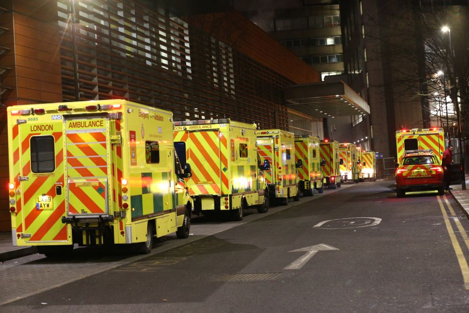 Ambulances wait at the Royal London hospital