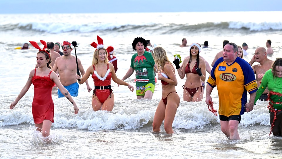 Swimmers braving the cold on Christmas Day