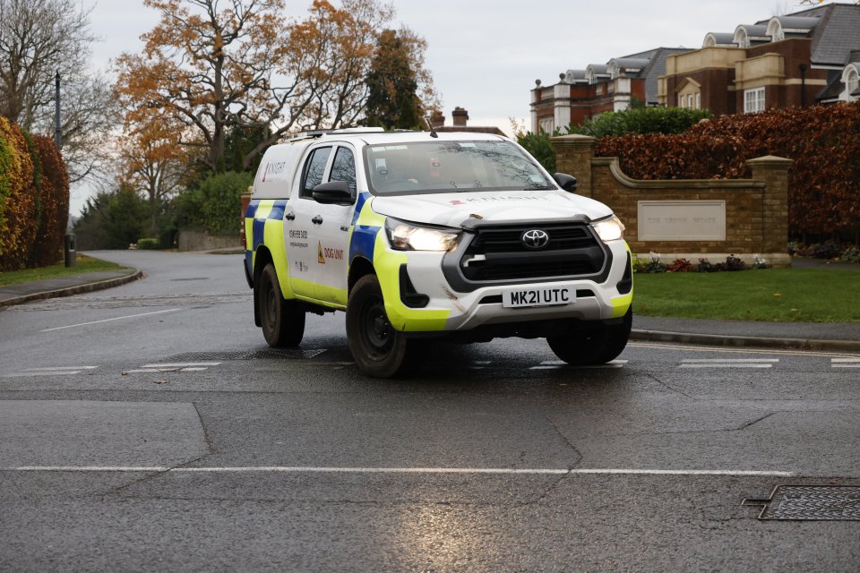 A security patrol is seen at Raheem Sterling's home in Surrey