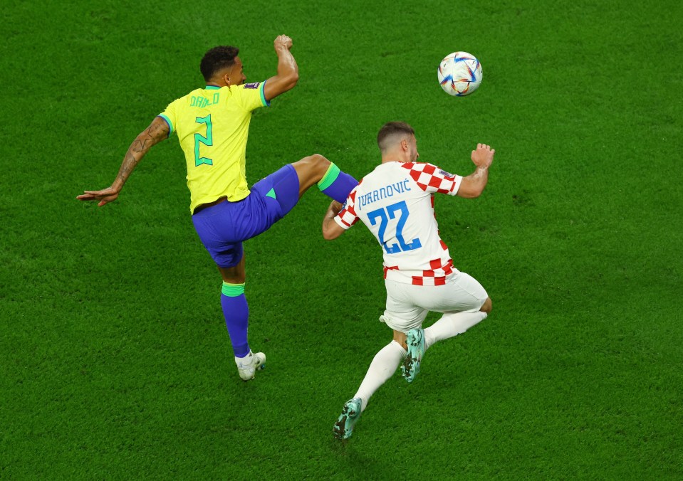 The Brazil full-back made contact with Croatia ace Josip Juranovic