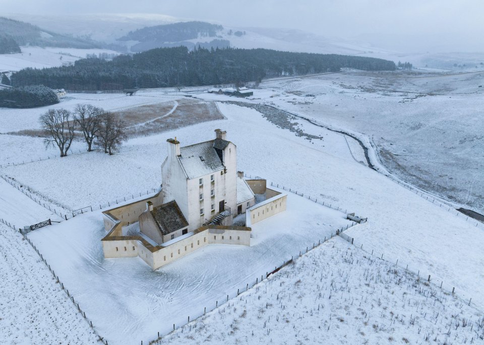 Corgarff Castle in Scotland was covered in a blanket of snow