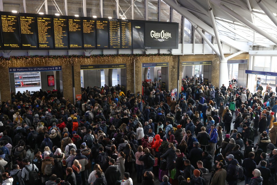 Half the network is due to shut between January 3 and 7 with another wave of walk-outs – pictured crowds at London’s King’s Cross station