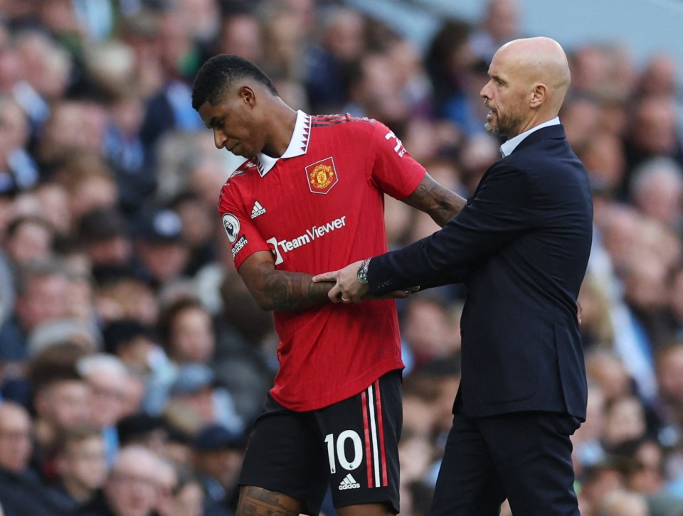 Marcus Rashford with manager Erik ten Hag