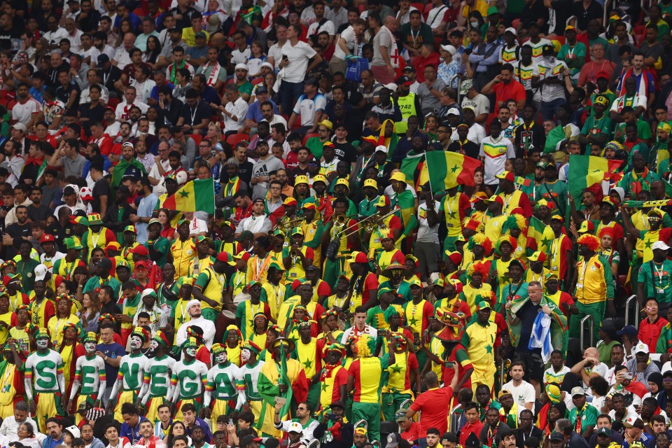 Senegal fans watch on as their side are beaten 3-0 by England at the World Cup