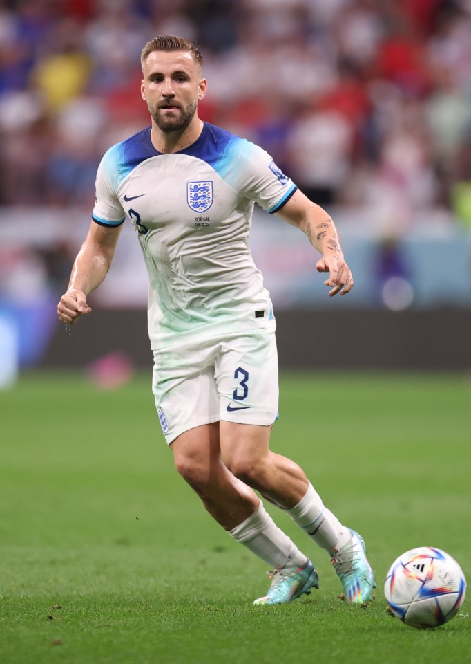 Luke Shaw had various green marks across his kit on Sunday