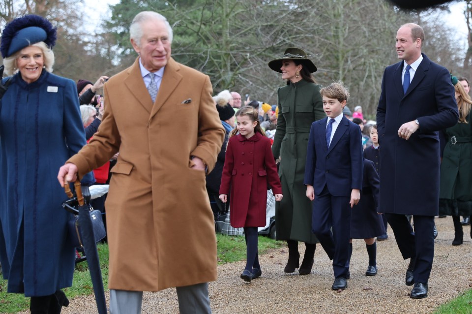 The Royal Family wore festive smiles to crowds as they walked to their morning church service