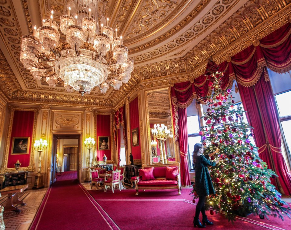 A spectacular Christmas tree in the Crimson Drawing Room, one of the most ornate rooms in Windsor Castle