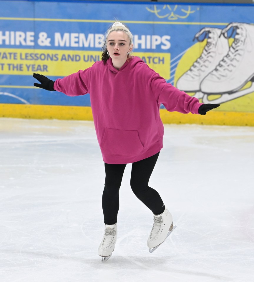 The actress practised her balancing skills on ice