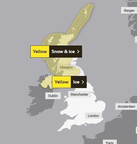 The Met Office has issued two yellow weather warnings