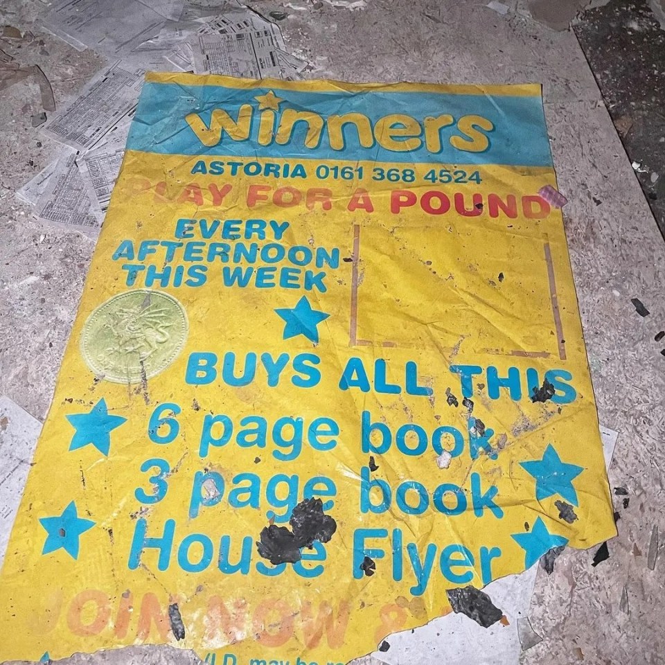 There are also torn posters offering 'play for a pound' deals