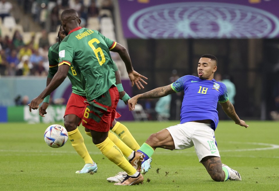 Gabriel Jesus appeared to injure his knee against Cameroon