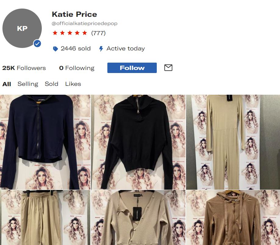 The star listed items on her Depop site