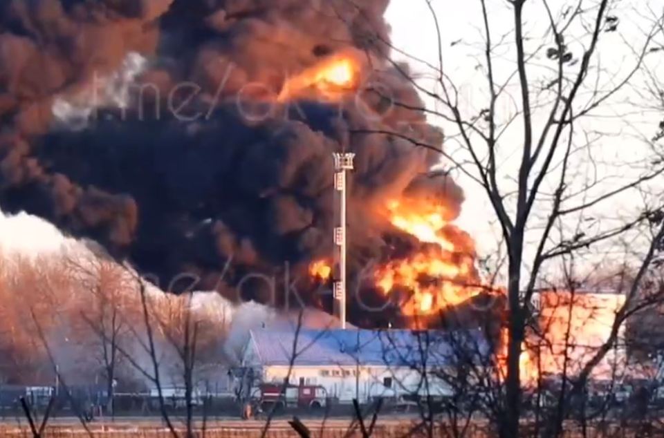 Shocking footage showed an explosion and a huge fireball at the military airbase