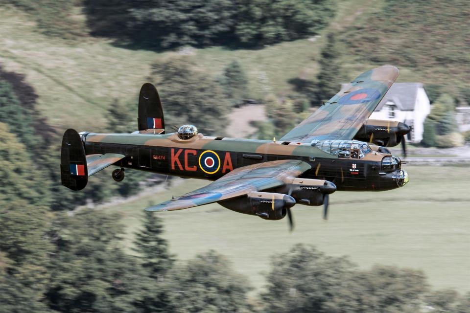 A majestic Lancaster bomber like the one used in the Dambusters Raid