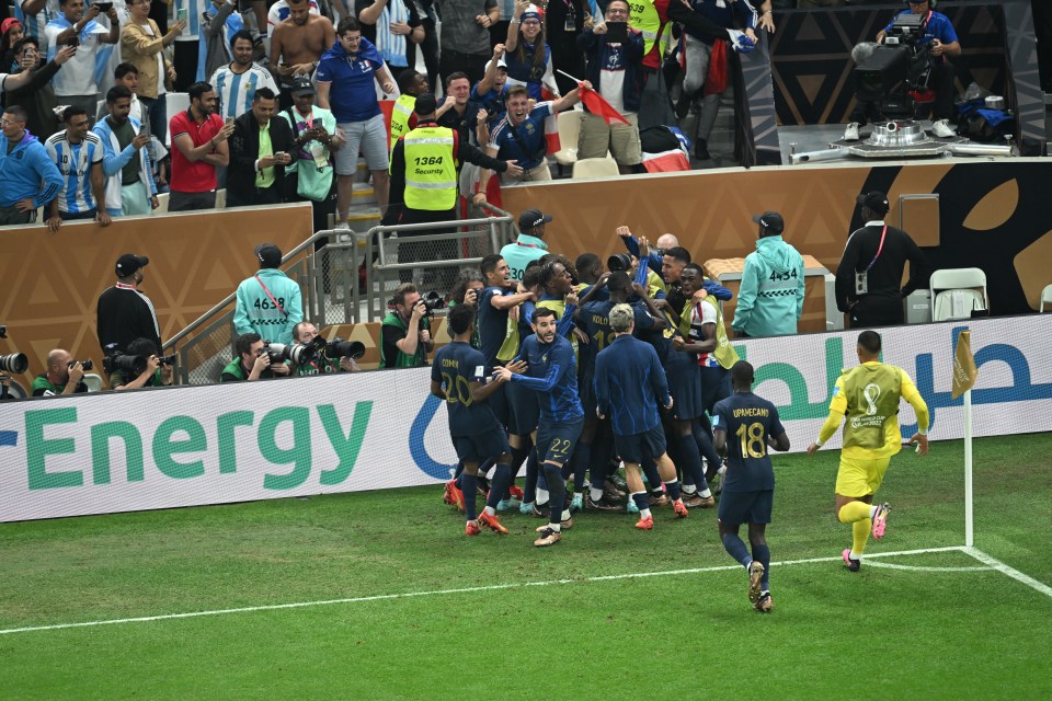 Upamecano runs over to join in the celebrations