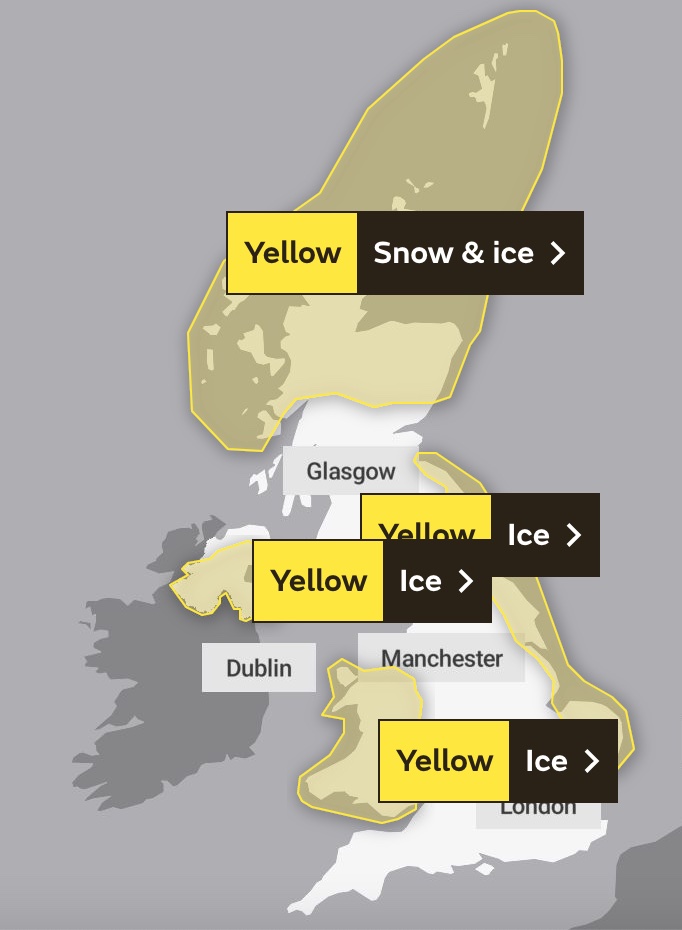 The Met Office has issued more warnings about ice and snow for Thursday