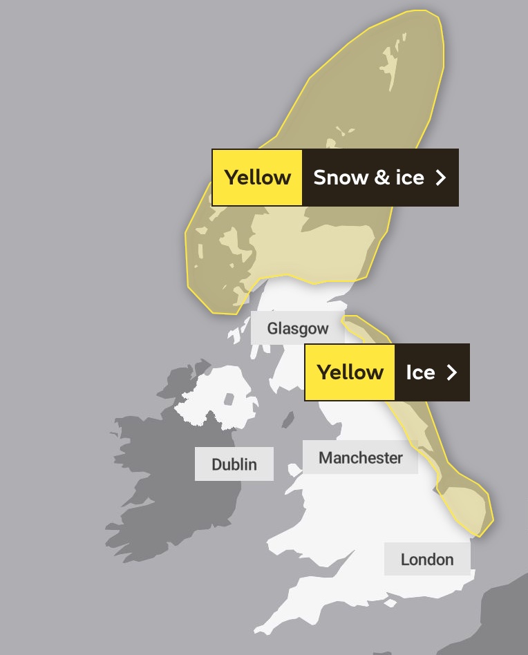 The Met Office's yellow weather warning for today