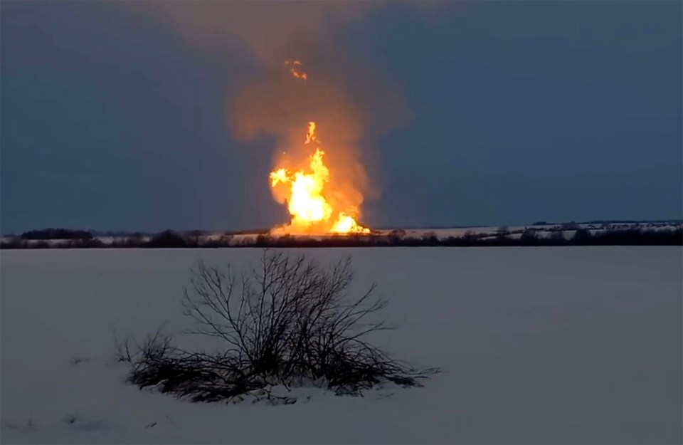 The cause of the inferno was unclear, but footage showed flames shooting into the sky from the giant blaze