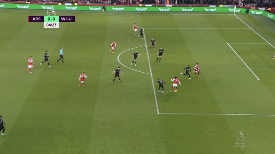 But Nketiah ventured offside at the moment Saka touched the ball