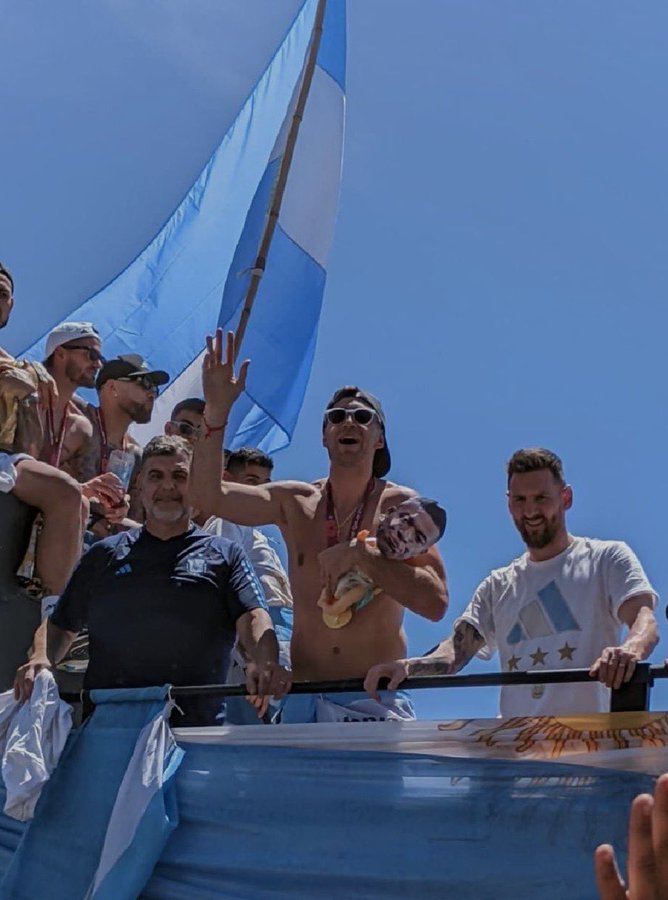 Martinez taunted Kylian Mbappe by holding baby doll with his face during Argentina's open top bus celebrations