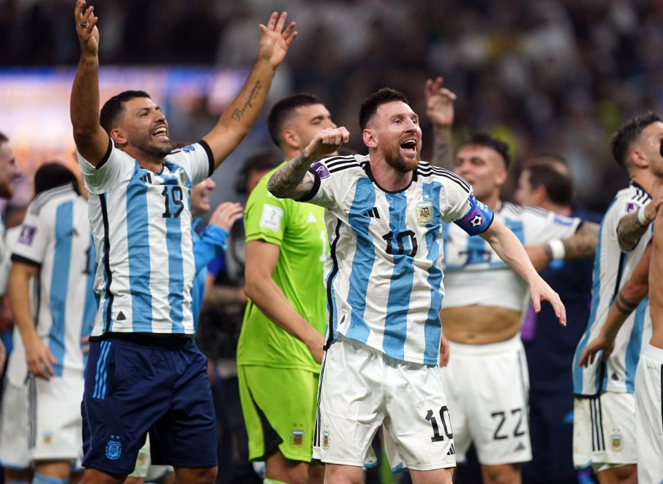 Sergio Aguero put his full kit on to celebrate winning the World Cup with Lionel Messi