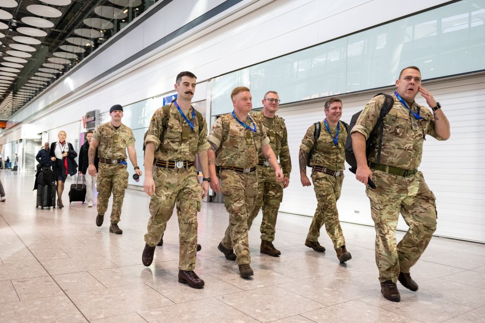 Army personnel at Heathrow airport on there way to work on border control, following vicious strike action